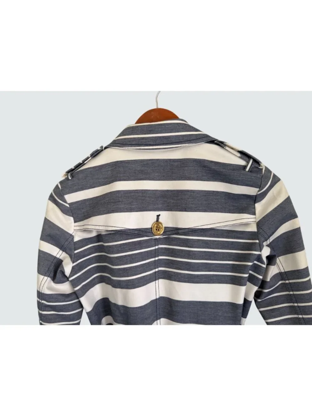 Michael Kors Womens Striped Double-Breasted Trench Coat XS Navy White Coral